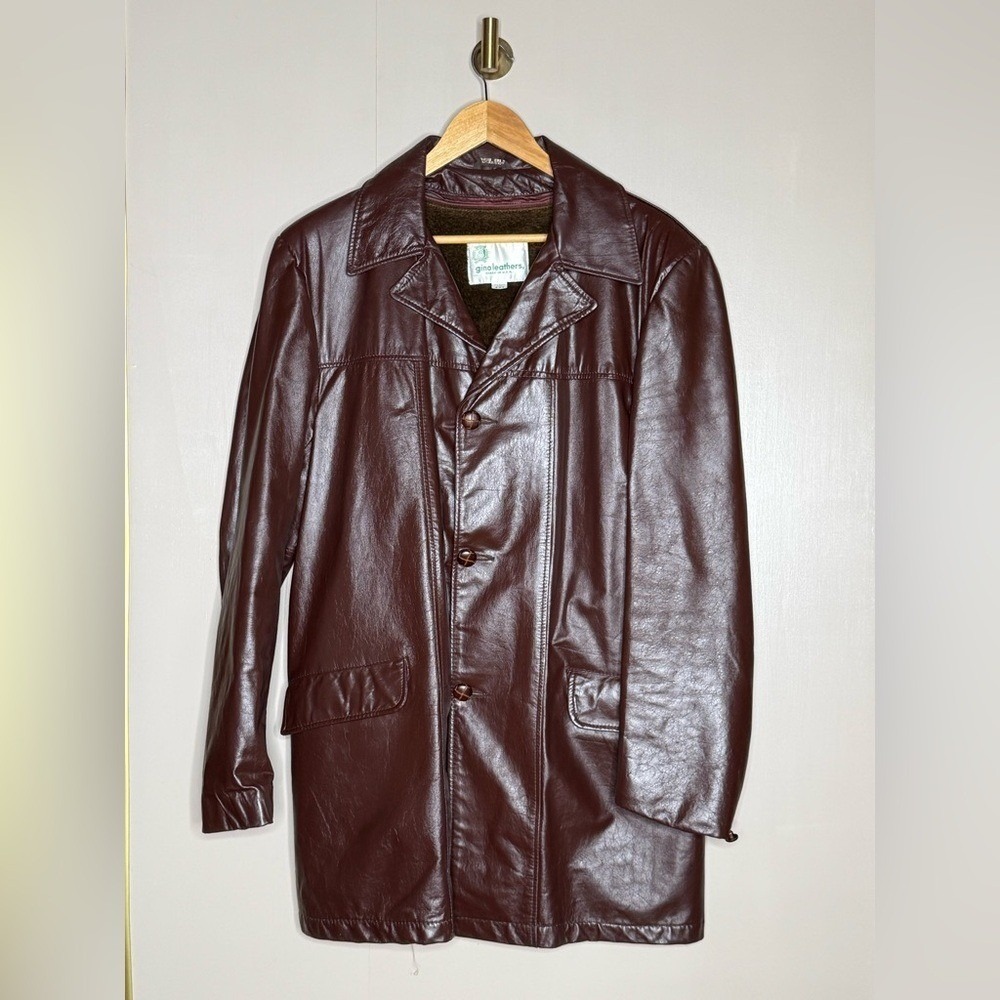 Vintage Gino Leathers Oxblood Leather Coat Zip-Out Lining Made in USA‎ 42T
